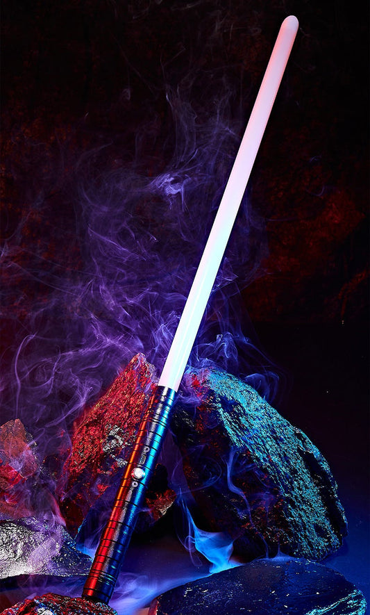 Light-up wand with colorful light effects on a dark background